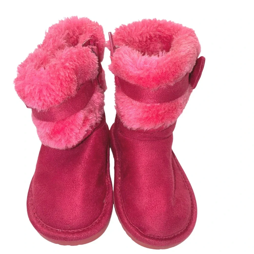 Disney Minnie Mouse Toddler Girls Hot Pink Faux Fur Bow Winter Boots Size 4